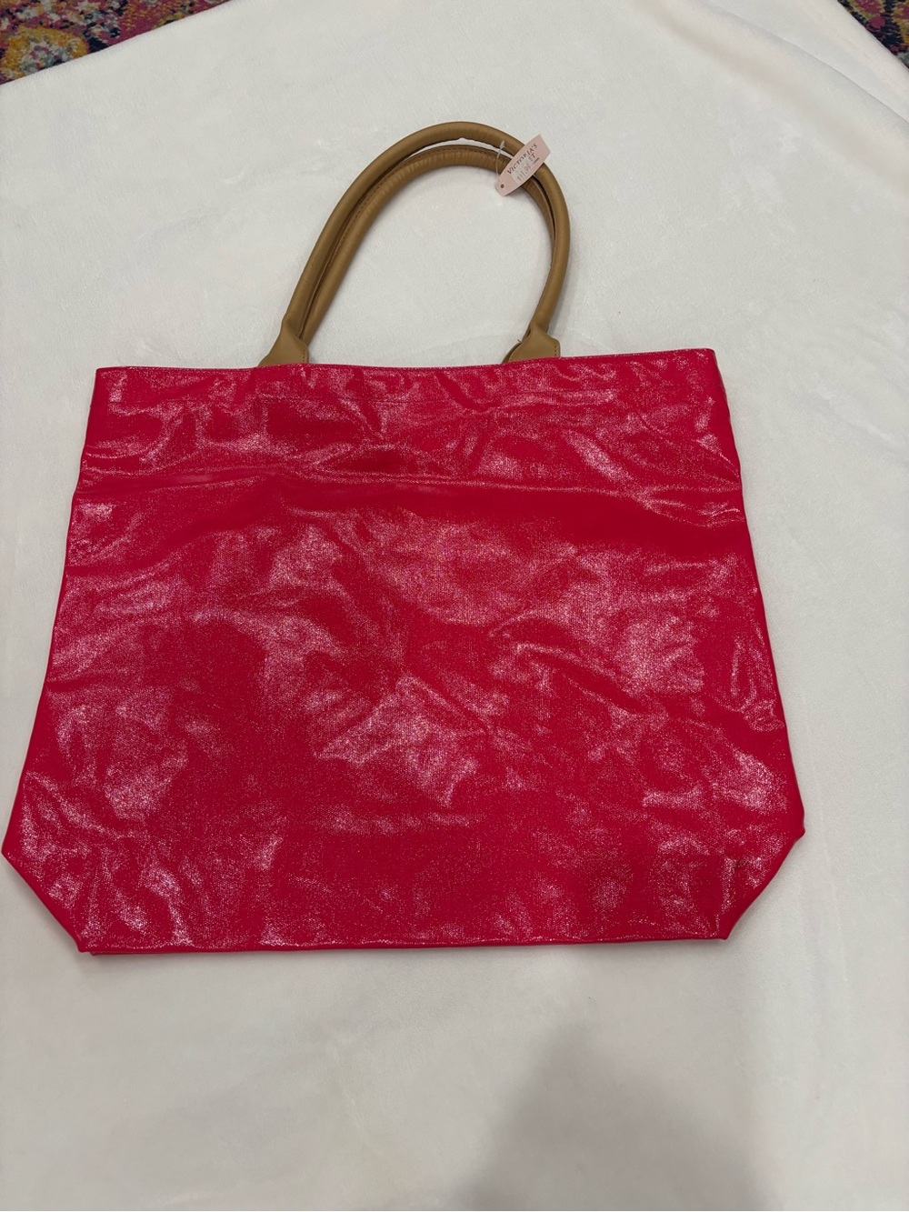 Victoria's Secret Hot Pink Tote with Tan Handles - Picture 4 of 5